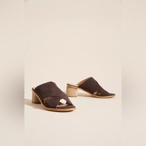 Anthropologie Criss-Cross Heeled Sandals Brown Suede- Size EU 38